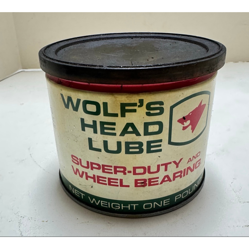 Vintage Wolf's Head Lube Super-Duty Wheel Bearing Grease Can ( Half Full )